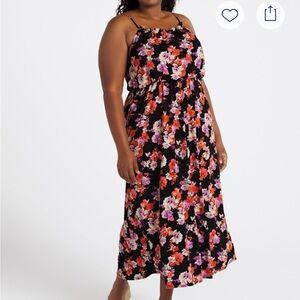 Gilli Black and Pink Square Neck Floral Maxi Dress